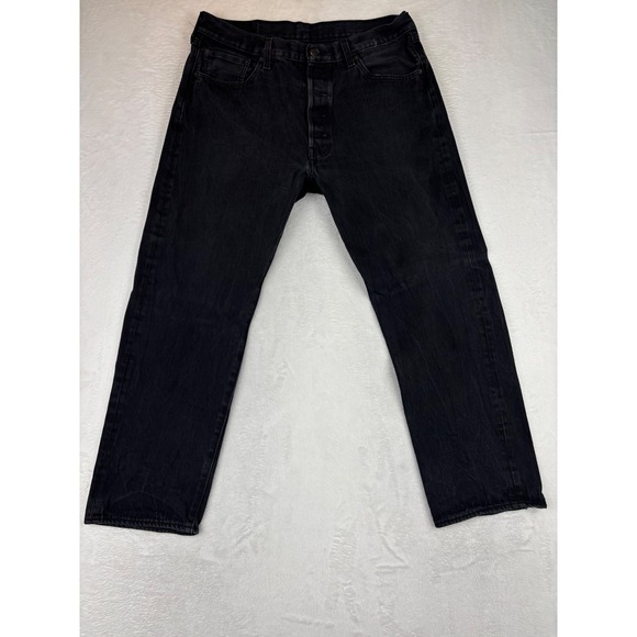 Levi's Other - Levis 501‎ Mens 36x32 Jeans Fuzzy Black Faded Straight Denim Jeans Grungy Wash